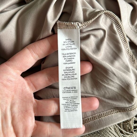 Chico’s Gold Metallic Scalloped Fringe Trim Dressy Top - Picture 10 of 11